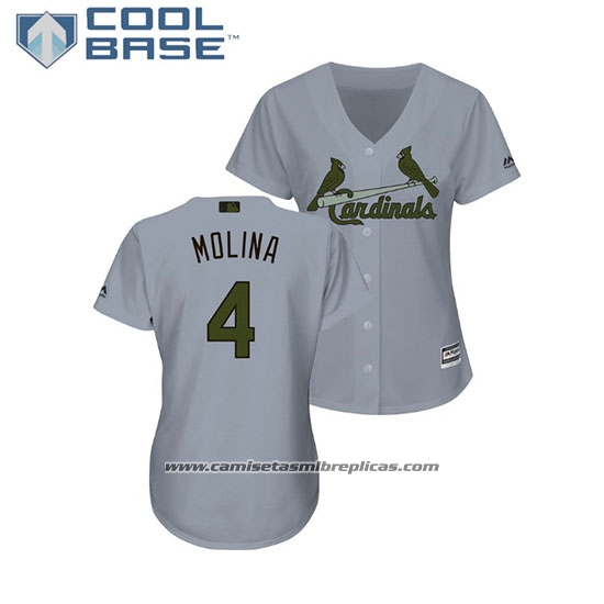 Camiseta Beisbol Mujer St. Louis Cardinals Yadier Molina 2018 Dia de los Caidos Cool Base Gris